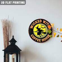 Plano 2D, Plano 2D, Placa Redonda de Madeira Vintage de Café de Bruxa Malvada, Decoração de Bruxaria de Halloween, Arte de Parede Estilo: Casa, Cozinha, Presente de Halloween, Entrada, Decoração de Quarto - Multicolorido - Visão 3