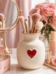 Cute Resin Makeup Brush Holder, Vanity Makeup Organizer Box, Heart Design Cosmetic Storage Container, Girls Bedroom Bathroom Countertop Makeup Accessories Organizer, Elegant Vanity Decor, Makeup Tool Rack, Perfect Gift For Women - B - View 8