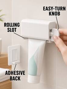 1/2pcs No-Drill ABS Wall-Mounted Toothpaste Squeezer, Adhesive Tube Roller With Rotating Handle For Toothpaste, Cleanser & Cosmetic Tubes, Bathroom Organizer, School Essentials And University Essentials For Dorms, Bathroom Decoration Accessories - Multiple Styles - View 7
