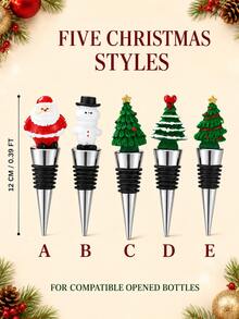 5pcs Christmas Wine Bottle Stopper Santa Snowman Tree Sealer For Holiday Dinners - Multicolor - View 2