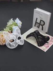 萬聖節 Cosplay 狐狸面具,嘉年華蕾絲半臉貓咪化裝舞會面具,萬聖節派對拍照道具 - 彩色 - 查看 4