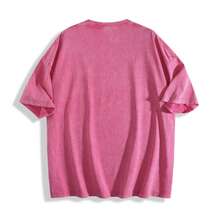 Women Vintage Washed Tee, 230G Thick Oversized Crew Neck Short Sleeve, Retro Street Loose Fit Casual Top For Spring Summer Machine Washable Daily Wear - 玫紅色 - 查看 2