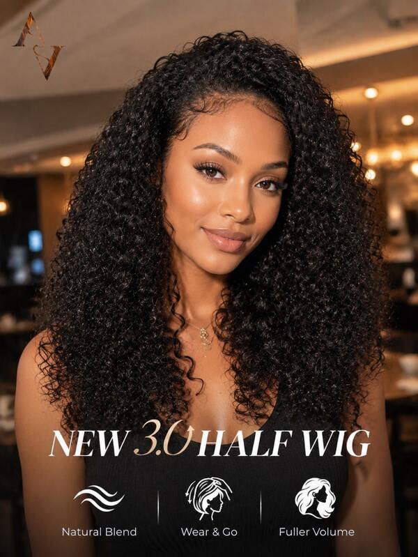 ARABELLA 3 In 1 Half Wig Invisible Hairline Wear Go Deep Curly Half Wig Glueless 100% Human Hair Wigs Seamless Flip Over Wig Updo Down Style Hairpiece Summer Wins For You Days Summer Hairstyles