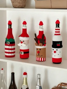 Santa Claus Snowman Wine Bottle & Wine Glass Cozy Set, Knitted Christmas Bottle Decoration Set, Suitable For Home Kitchen Dinner New Year Christmas Decor - View 5