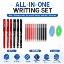 Erasable Gel Pen Set, 6 Pens With 30 Red And Black Ink Refills And 2 Erasers, Smooth Writing Refillable Friction Pens For Students, School, Office, Homework, Notes, Journaling And Daily Writing - Multicolor - View 7