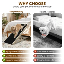 Dog Ramp For Couch, Bed Or Car, Wooden 44" Long Pet Stairs For Small & Large Old Dogs & Cats, Hold Up To 200lb, 5 Adjustable Height From 15.4" To 22.5", Portable Doggie Steps, Excellent Traction - M - View 5