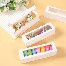10/20/40pcs Clear Window Macaron Packaging Boxes With Labels, 8x3x2 Inches, Fits 6-8 Macarons, Suitable For Cookies, Candies, Truffle Chocolates, Cake Pops, Wedding Gifts, Birthday Gifts - White - View 10