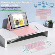 Funda con teclado táctil recargable y desmontable con ranura para bolígrafo (280mAh, versión en inglés), compatible con Samsung Galaxy Tab / iPad / Redmi iPad SE, funda de teclado Bluetooth magnética (rosa) - Rosa - Ver 4
