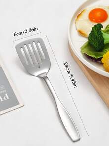 1/2pcs Stainless Steel Frying Spatula & Slotted Turner, Suitable For Frying Eggs, Pancakes, Stir-Frying, Home Kitchen, Hotel, Restaurant, Camping - Silver - View 2