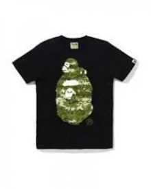 omar courtz Camiseta de manga corta de streetwear moderna en negro, con gran estampado de cabeza de mono camuflaje verde, camiseta oversize casual para el tiempo libre y excursiones - Negro - Ver 10