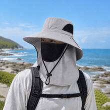 1pc Sun Protection Bucket Hat With Integrated Neck Guard, Breathable Wide Brim For Fishing, Hiking And Outdoor Activities - Multicolor - View 7