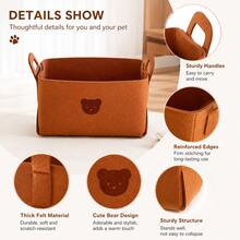 1/3pcs Felt Pet Storage Basket With Hollow Handle And Bear Pattern, Large Capacity Dog Toy Storage Bin, Can Store Leashes, Grooming Supplies, Blankets And Daily Essentials, Foldable Decorative Storage Bucket, Suitable For Bedroom, Living Room, Entryway, Perfect For Pet Owners - Burnt Orange - View 7