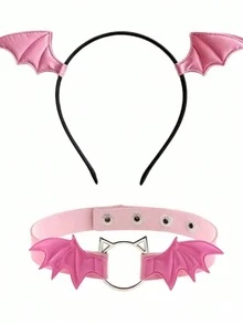 1 Set Halloween Bat Wings Headband Rose Mesh Choker Necklace Costume Accessory Set, Halloween Festival New Costume Props - A - View 13