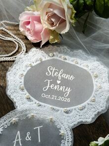 Personalized Lace Wedding Applique, Customized Embroidered Bridal Patch, Personalized Bride Name And Date Patch, Engagement Gift - Multi-color Pearl Lace Place Card - View 3