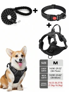 High Reflective Dog Harness Collar Leash Set, Adjustable Thickened Oxford Fabric Vest With Front And Rear Control Handles, Anti-Pull Anti-Choke Design, Durable And Comfortable Pet Gear, Suitable For Outdoor, Small Medium Large Dogs, Multiple Sizes Available - Multicolor - View 14