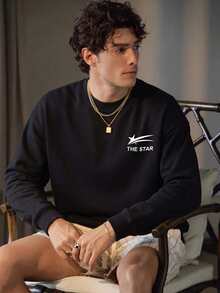 Men's Fashion Casual Outdoor Sweatshirt, Minimalist Loose Fit, Crew Neck Design, Durable And Long-Lasting, Suitable For Daily Wear - Black - View 6