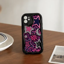 Niche Hot Girl Pink & Black Leopard Print Patchwork Star Glitter Phone Case Compatible With IPhone 17 Pro Max/16/15 Pro/14 Plus/13 Mini/12 Pro Max/11 Pro Galaxy S26 Ultra S25 S24 FE S23 Ultra A56 5G A55 A54 A36 A35 A26 A17 A16 A14 Sweet & Cool Protective Cover - Multicolor - View 3