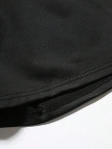 Plus Size 2-Piece Set T-Shirt And Straight Leg Pants Outfit "Hook U" Small Logo Print Men's Casual Short Sleeve Knit T-Shirt And Sweatpants Set, Spring/Autumn Men's Wear, Machine Washable - Black - View 6