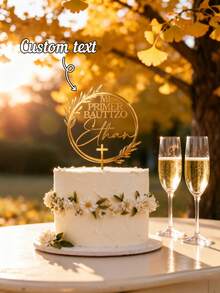 Personalized Christening Cake Topper With Floral Wreath / Custom Christening Cake Topper / Boho Style Floral God Bless Cake Topper / First Holy Communion - C-cake Label B - View 2