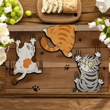 1pc/4pcs/6pcs, Cat Pattern Printed Linen Placemats, Rectangular Table Mats, Washable, Easy To Clean, Plate Mats, Bowl Mats, Western Style Placemats, Suitable For Kitchen, Dining Room, Home Gathering, Coffee Table And Daily Table Decoration - Multicolor - View 8