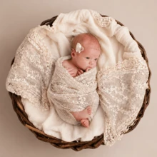 Newborn Photography Props Lace Pattern Fabric, Vintage Floral Embroidered Lace Swaddle For Baby Boys And Girls, Baby Photo Blanket, Bohemian Style Background Cloth, Photography Studio Props, Baby Shower Gift - Multicolor - View 2