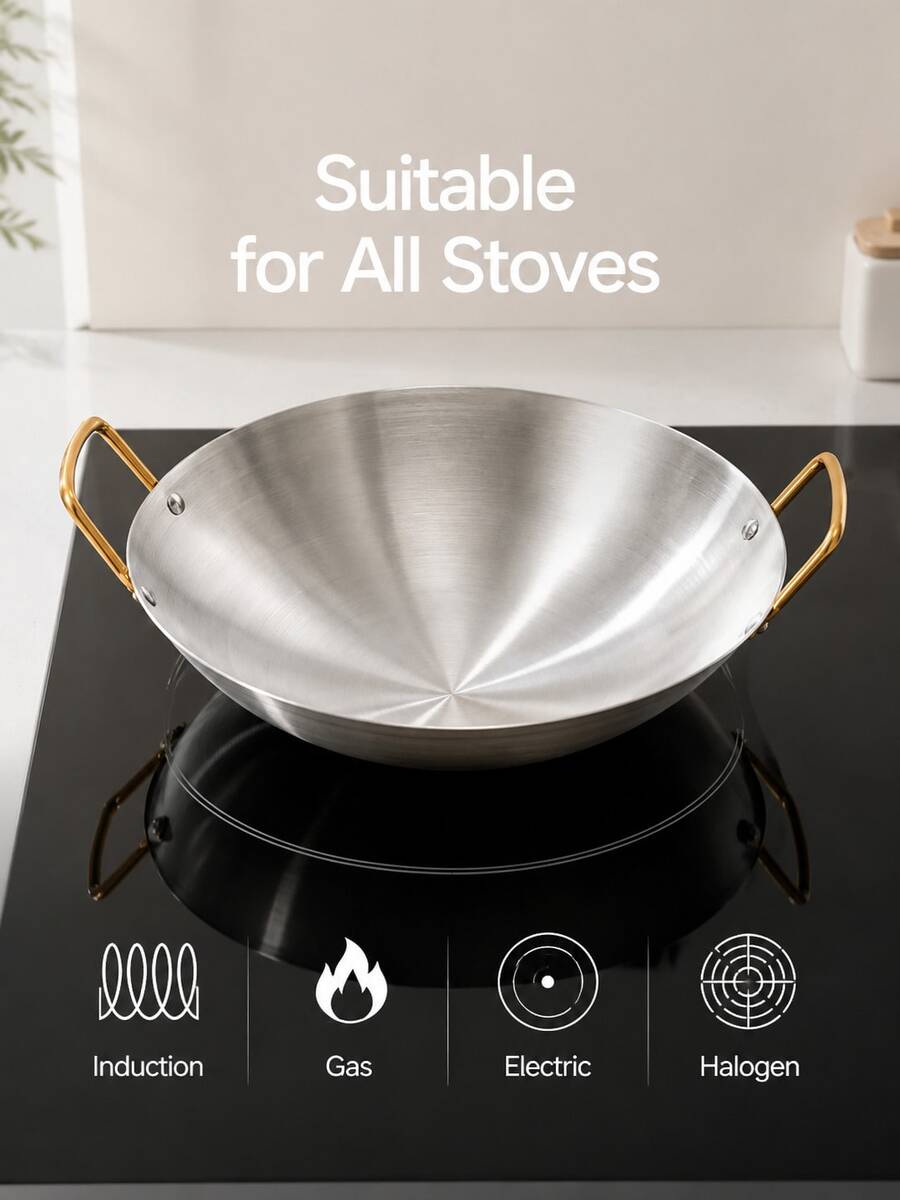 1pc Stainless Steel Stir-Fry Pan & Frying Pan, Professional Home Kitchen Cookware, Non-Stick Surface, Easy To Clean, Suitable For Stir-Frying And Boiling, Ergonomic Handle Design, Cookware, Cooking Pot - View 1