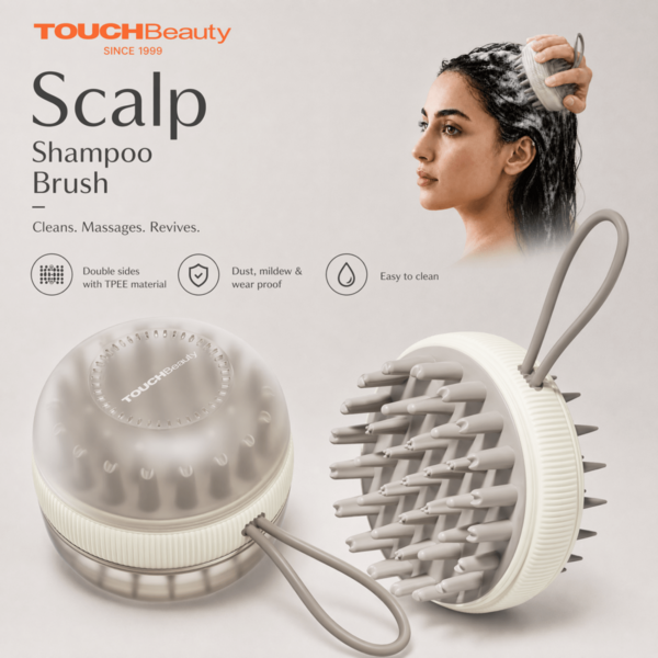 TOUCHBeauty Double-Sided Shampoo Brush, Scalp Scrub Brush, Bath Brush, 3 Brush Heads, With Hanging Rope And Protective Cover, Double-Sided Made Of High-Quality TPEE Material, Dust-Proof, Mold-Resistant, Wear-Resistant, Easy To Clean