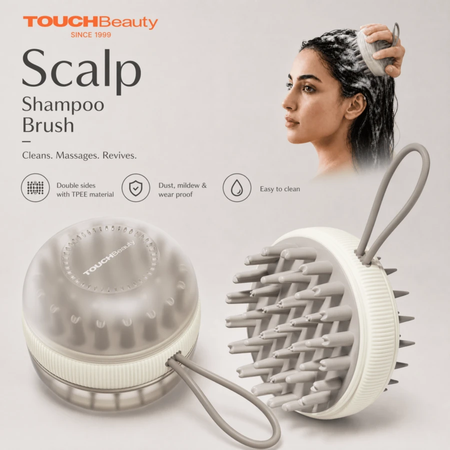 TOUCHBeauty Double-Sided Shampoo Brush, Scalp Scrub Brush, Bath Brush, 3 Brush Heads, With Hanging Rope And Protective Cover, Double-Sided Made Of High-Quality TPEE Material, Dust-Proof, Mold-Resistant, Wear-Resistant, Easy To Clean
