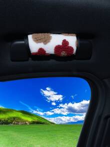柔軟蓬鬆花卉圖案汽車車頂拉手套,通用防滑車頂拉手保護套,可愛毛絨汽車內飾裝飾配件 - 車頂把手 - 查看 4
