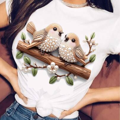 Camiseta Feminina Estampada 100% Algodão Premium Casual T-Shirt Fashion Streetwear Manga Curta Gola Redonda Confortável Moderna