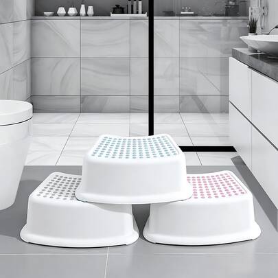 2pcs Anti-Slip Stool, Curved Design Fitting Toilets, Pedal With Anti-Slip Raised Dots, Stable And Anti-Slip Base. It Can Be Stored Closely Against The Toilet When Not In Use Without Occupying Extra Space.