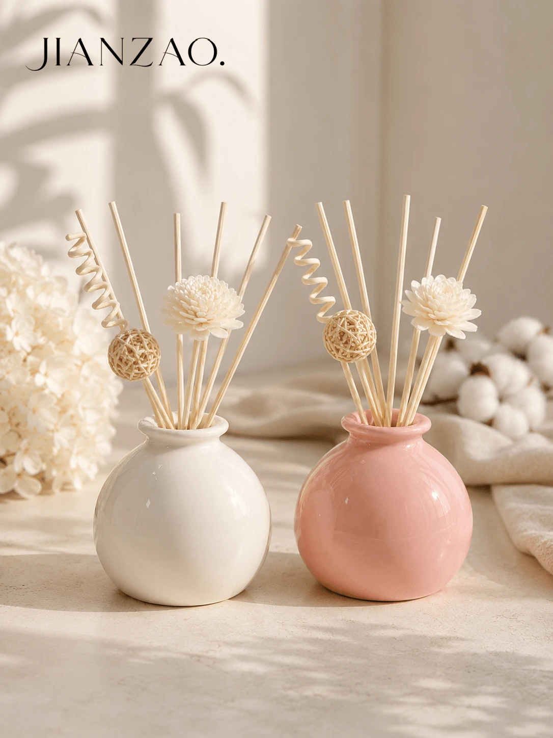 Wabi-Sabi Minimalist Round Resin Reed Diffuser Vase, Glossy Macaron Green Pink White Small Fragrance Container, Dual-Use Reed Diffuser Bottle & Mini Dried Flower Vase, Cream Style INS Decor, Suitable For Bedroom Bathroom Cafe B&B Gift - Small Ceramic Jar Aroma Diffuser Bottle - View 1