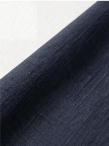 glestore Men's Retro Vintage Coin Aesthetic Pure Cotton Linen Feel Button-Down Long Sleeve Shirt, Casual Versatile Style For All Seasons - Navy Blue - View 9