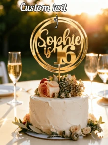 Personalized Birthday Cake Topper, Customizable With Name And Age, Acrylic Mirror Material, Suitable For 13th, 16th, 21st, 30th, 40th, 50th Birthday Party Cake Decoration, Glitter - C-age Cake Label - View 1