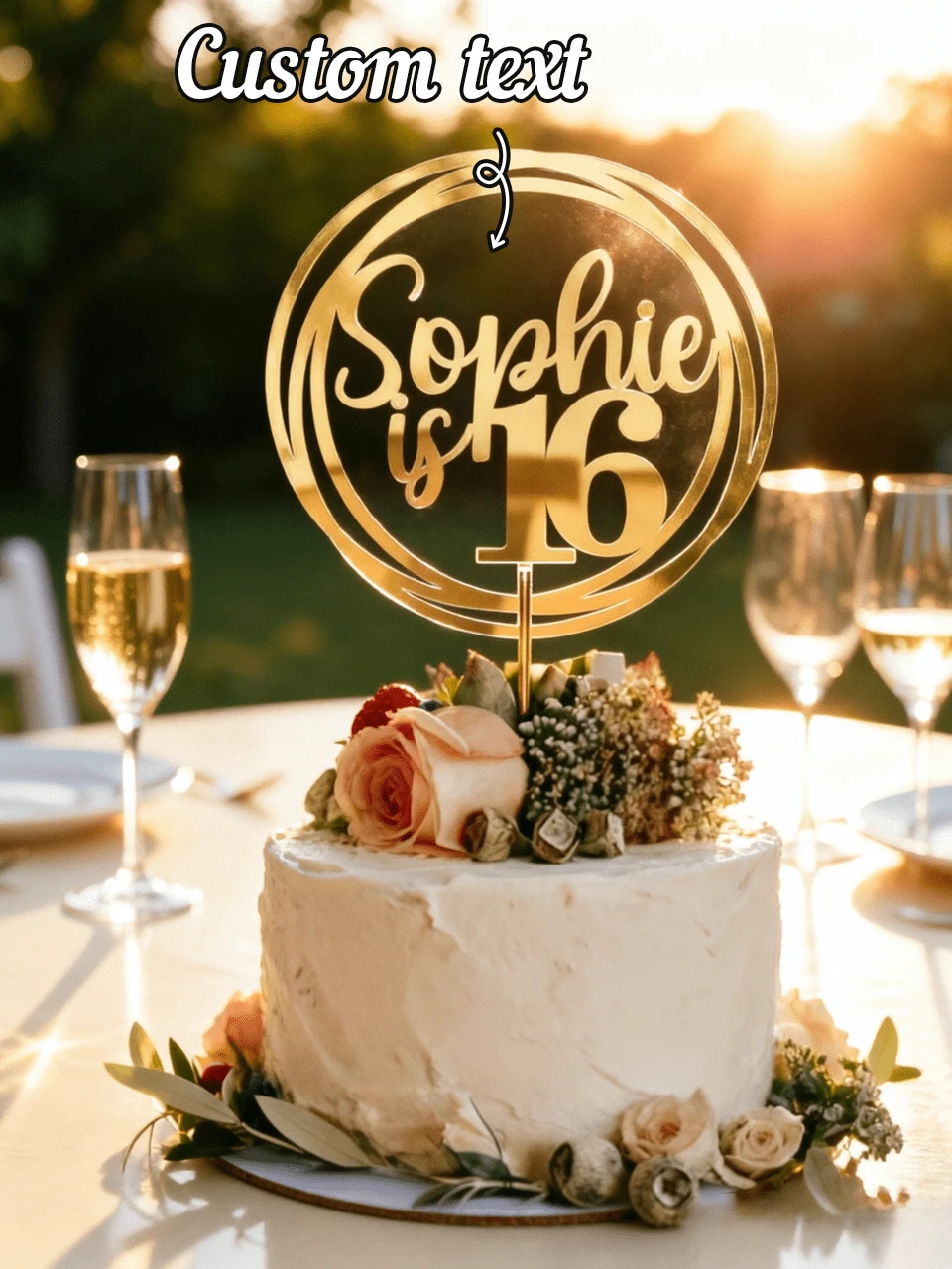 Personalized Birthday Cake Topper, Customizable With Name And Age, Acrylic Mirror Material, Suitable For 13th, 16th, 21st, 30th, 40th, 50th Birthday Party Cake Decoration, Glitter - C-age Cake Label - View 1