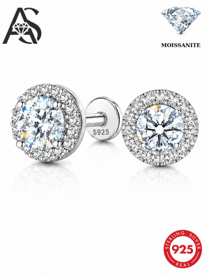 AnlaScheer 1 buah Moissanite 0,06-1,2ct Perak Sterling 925 Set Cakar Bulat Belakang Datar untuk Tindik Telinga Helix, Perhiasan Pertunangan, Pernikahan, dan Pengantin Wanita