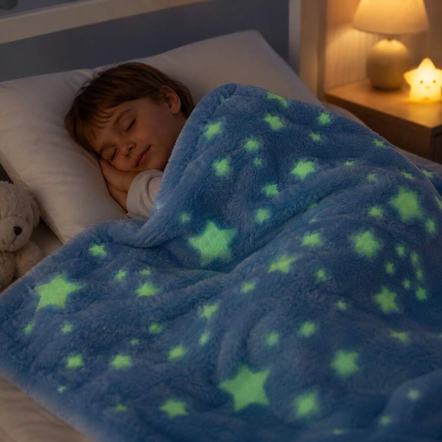 Glow-In-The-Dark Patterned Blanket, Multi-Colored, Made Of 100% High-Quality Polyester Fiber - Blue - View 1