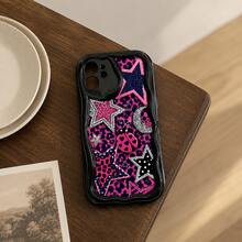 Niche Hot Girl Pink & Black Leopard Print Patchwork Star Glitter Phone Case Compatible With IPhone 17 Pro Max/16/15 Pro/14 Plus/13 Mini/12 Pro Max/11 Pro Galaxy S26 Ultra S25 S24 FE S23 Ultra A56 5G A55 A54 A36 A35 A26 A17 A16 A14 Sweet & Cool Protective Cover - Multicolor - View 4