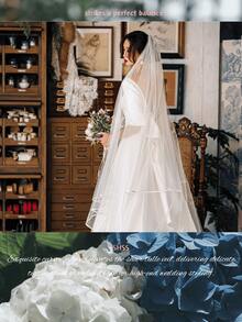 1pc Double Layer Hemmed White Bridal Veil With Comb, Multiple Sizes Available, Wedding Accessory For Wedding Dress, Pre-Wedding Photography, Travel Wedding, Party, Cosplay, Photoshoot, Create Atmospheric Bridal Look - White - View 2