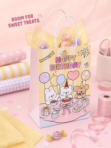 2pcs/4pcs Cute Animal Birthday Gift Bags, Macaron Color Rabbit Bear Puppy Party Favor Bags With Handles, Suitable For Candy, Snacks, Small Treats And Small Gifts - View 6
