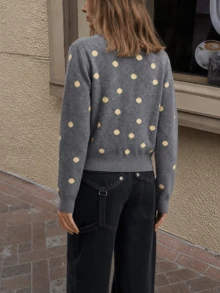 Jaket Kardigan Rajut 2-in-1 Motif Polkadot Kasual Minimalis Wanita Terbaru, Musim Gugur/Dingin - Light Grey - View 2