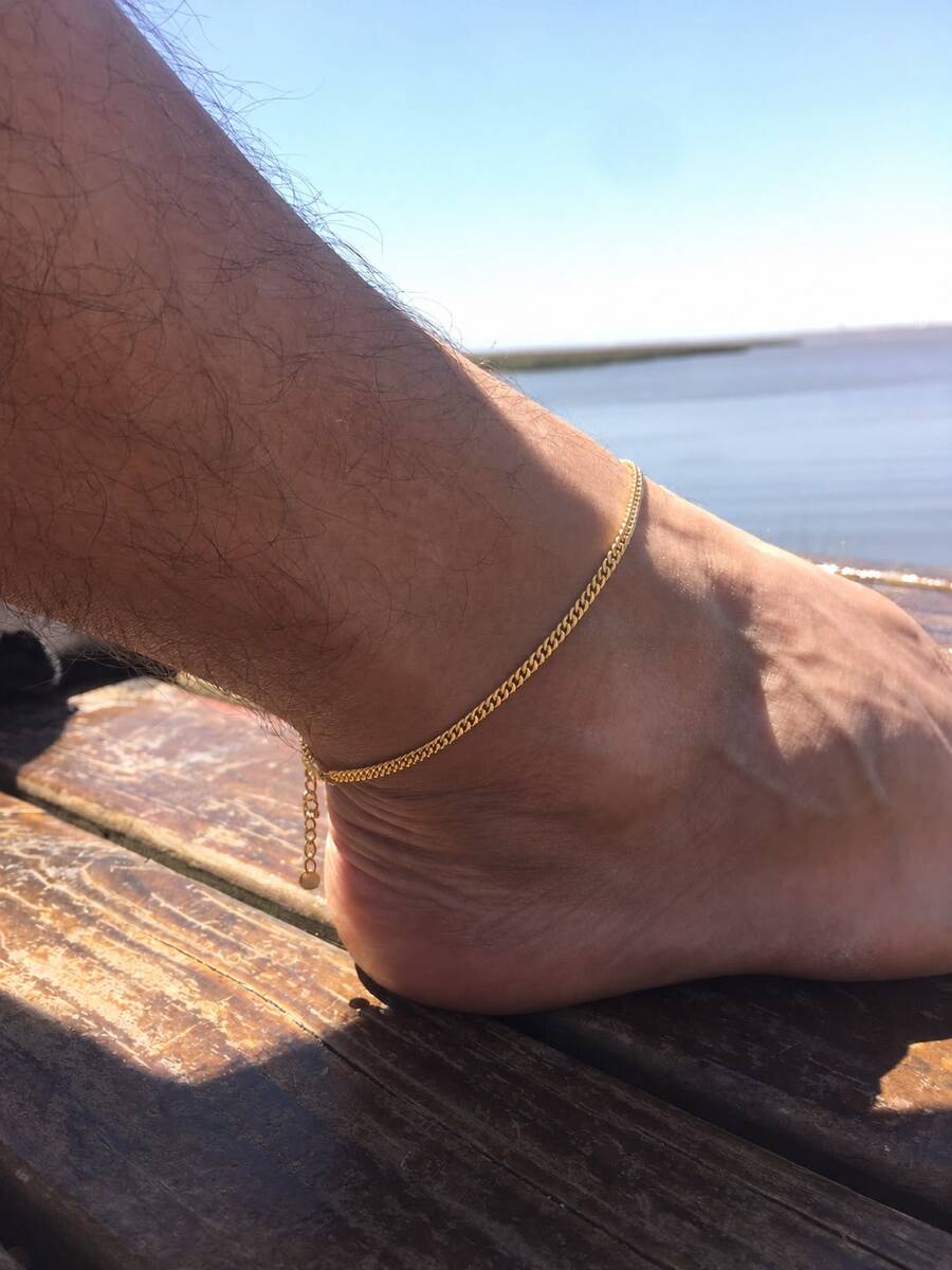 1pc Minimalist Stainless Steel Chain Anklet Silver/Gold Foot Jewelry For Men, Accessory - JC252 - View 1