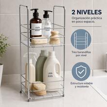 Estantería de pie de dos niveles - Diseño calado en color plata, acabado de alta calidad, duradera y resistente. - por defecto - Ver 4