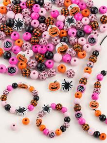 65pcs/35pcs Mixed Halloween Wooden Beads Set, Pumpkin Spider Skull Pattern Wooden Beads, Suitable For DIY Wreaths, Bracelets, Keychains And Other Handicrafts, Or Used For Halloween Party Decoration - Multicolor - View 3