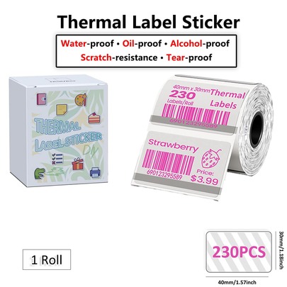 Kare/Yuvarlak Etiketler, Şeffaf Baskı Pembe, 1 Rulo 40X30Mm (3.99cm X 3.0cm), Phomemo M100/M110/M120 M200 M220 M221 Yazıcılar İçin, Barkod, Adres, Ofis, Okul ve Ev Etiketleri Yapmak İçin Kullanılabilir