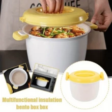 Arrocera de microondas portátil, uso dual caliente & frío, diseño sellado a prueba de fugas, diseño de compartimentos sin mezcla, gran capacidad para comidas satisfactorias, adecuada para arroz, verduras, pescado, sopa, fideos y talla grande - Multicolor - Ver 2