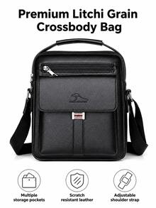 PU Handbag Crossbody Bag Business Commute Litchi Grain One Shoulder Small Bag Multi-Layer Large Capacity Casual Men's Bag Back-To-School - Multicolor - View 5