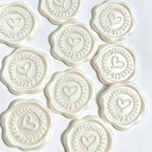 20pcs/Pack 3D Floral Heart Wax Seal Stickers, Wedding Invitation Envelope Seal Stickers, Self-Adhesive Pearl White Stickers, Suitable For Invitations, Gift Packaging, Christmas - Wreath Heart - Pearlescent White - View 4