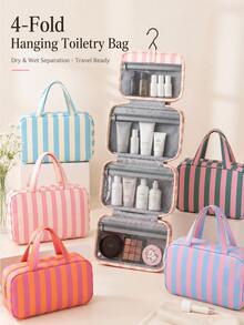 1pc Multi-Functional 4-Fold Hanging Toiletry & Makeup Bag, Large Capacity Travel Cosmetic Organizer With Hook, Portable Wash Bag For Business & Daily Use,Travel Essentials,Dorm Room Essentials College,Home Decor - Multicolor - View 1