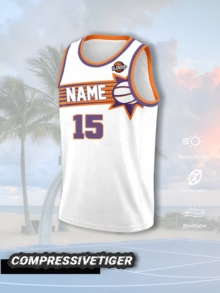 Custom American Phoenix Colorblock Basketball Jersey, White Base With Orange And Purple Color Scheme, Customizable Content On Both Front And Back, Free To Change Name And Jersey Number, Customizable Team Logo, Soft And Comfortable Fabric, Suitable For Basketball Games, Team Training And Streetwear, 2026 Basketball Project - White - View 2